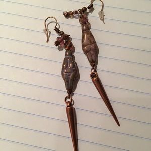 Handmade pink, copper washed goddess earrings
